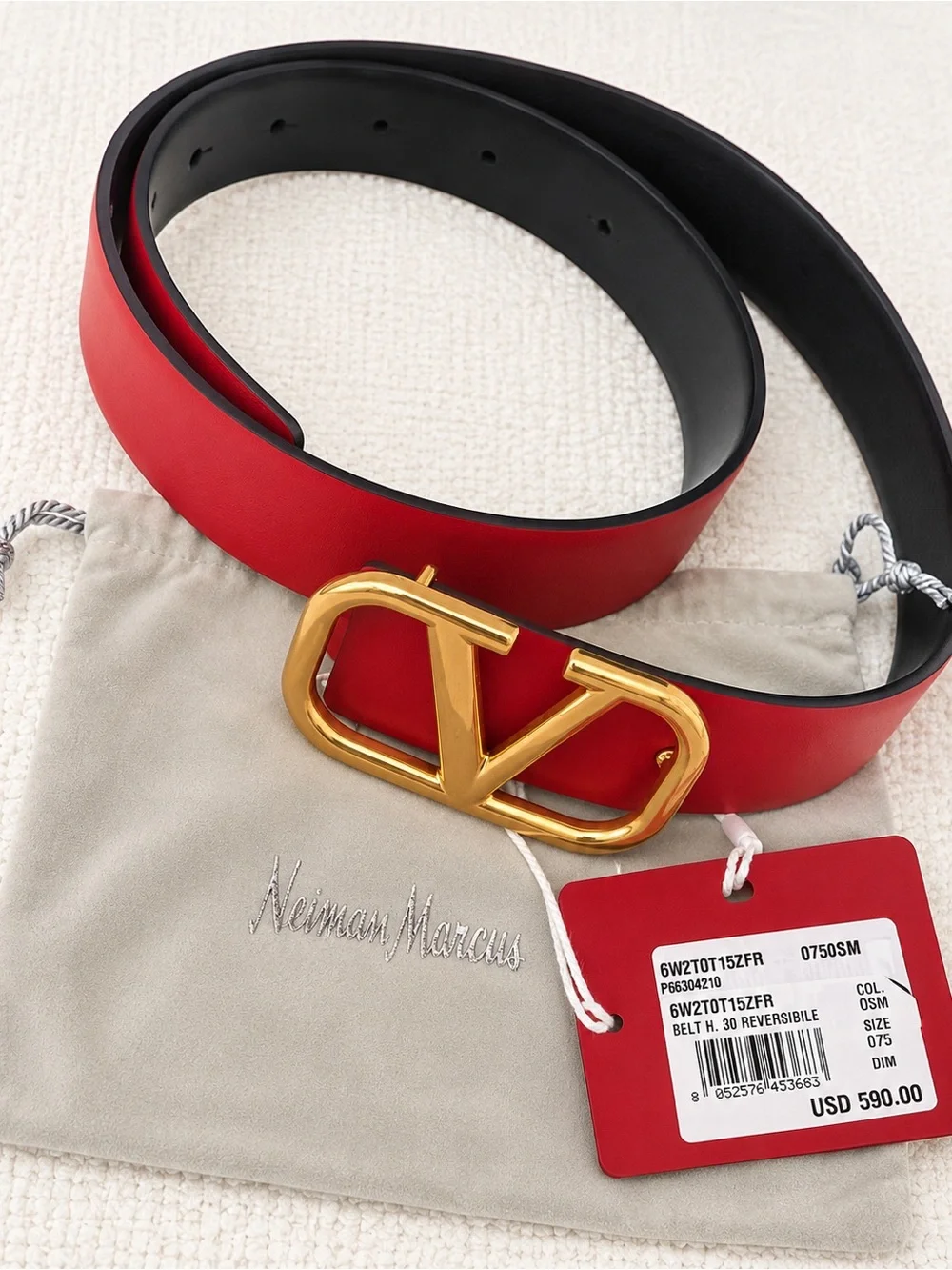 Valentino Garavani VLogo Signature Reversible Belt 30mm Black/Red Size 75 NWT